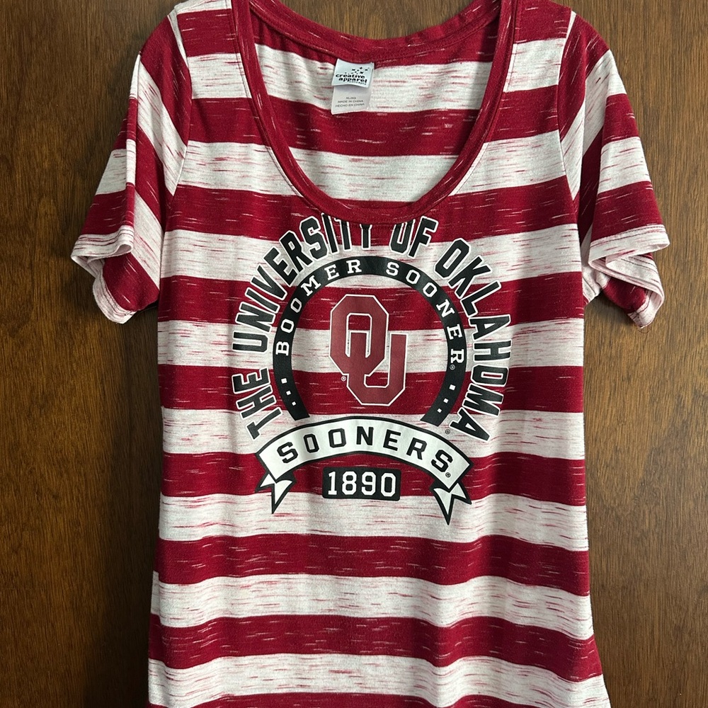Sooners Women's Striped Tee - Red and White